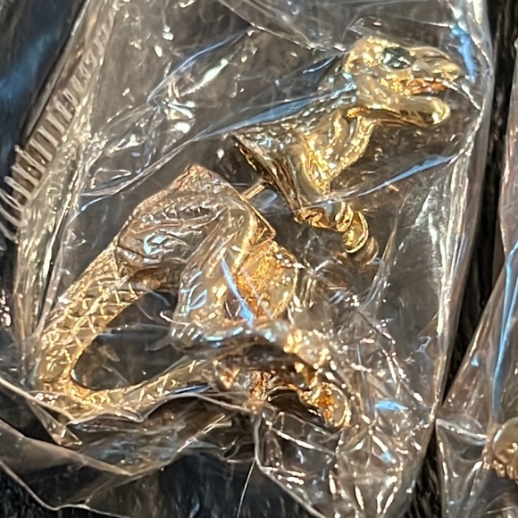 Gold T-Rex Earrings w/Faux Emerald Eyes - New - Picture 4 of 6